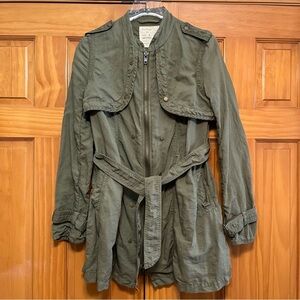 Free People Army Green Linen Blend Jacket Size 2